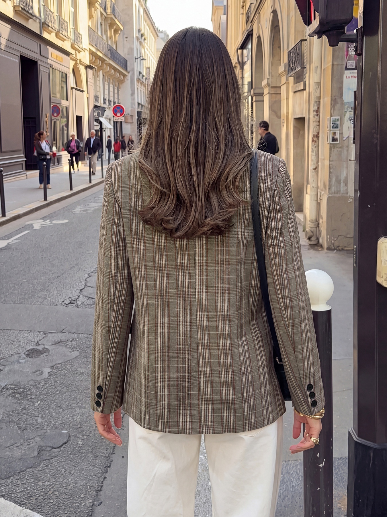 Women's Plaid Asymmetric High Neck Blazer Jacket