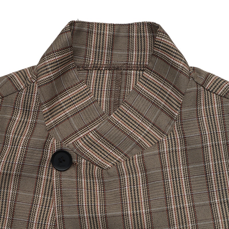 Women's Plaid Asymmetric High Neck Blazer Jacket