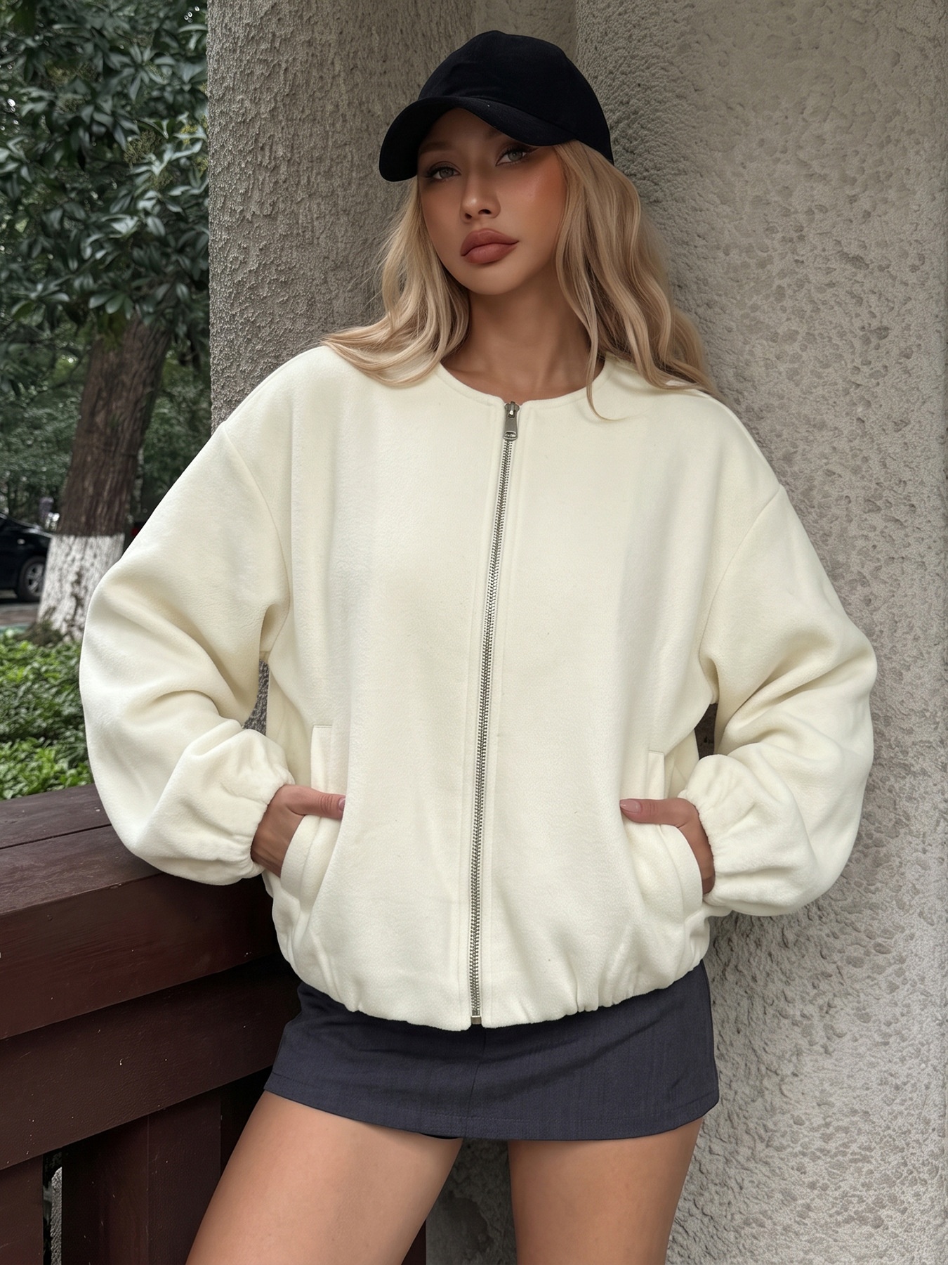 Women's Fleece Zip-Up Bomber Jacket