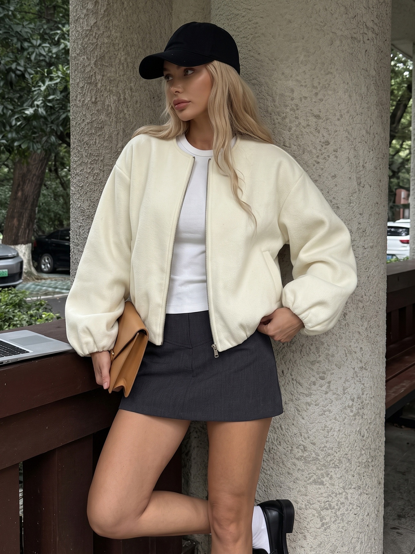 Women's Fleece Zip-Up Bomber Jacket