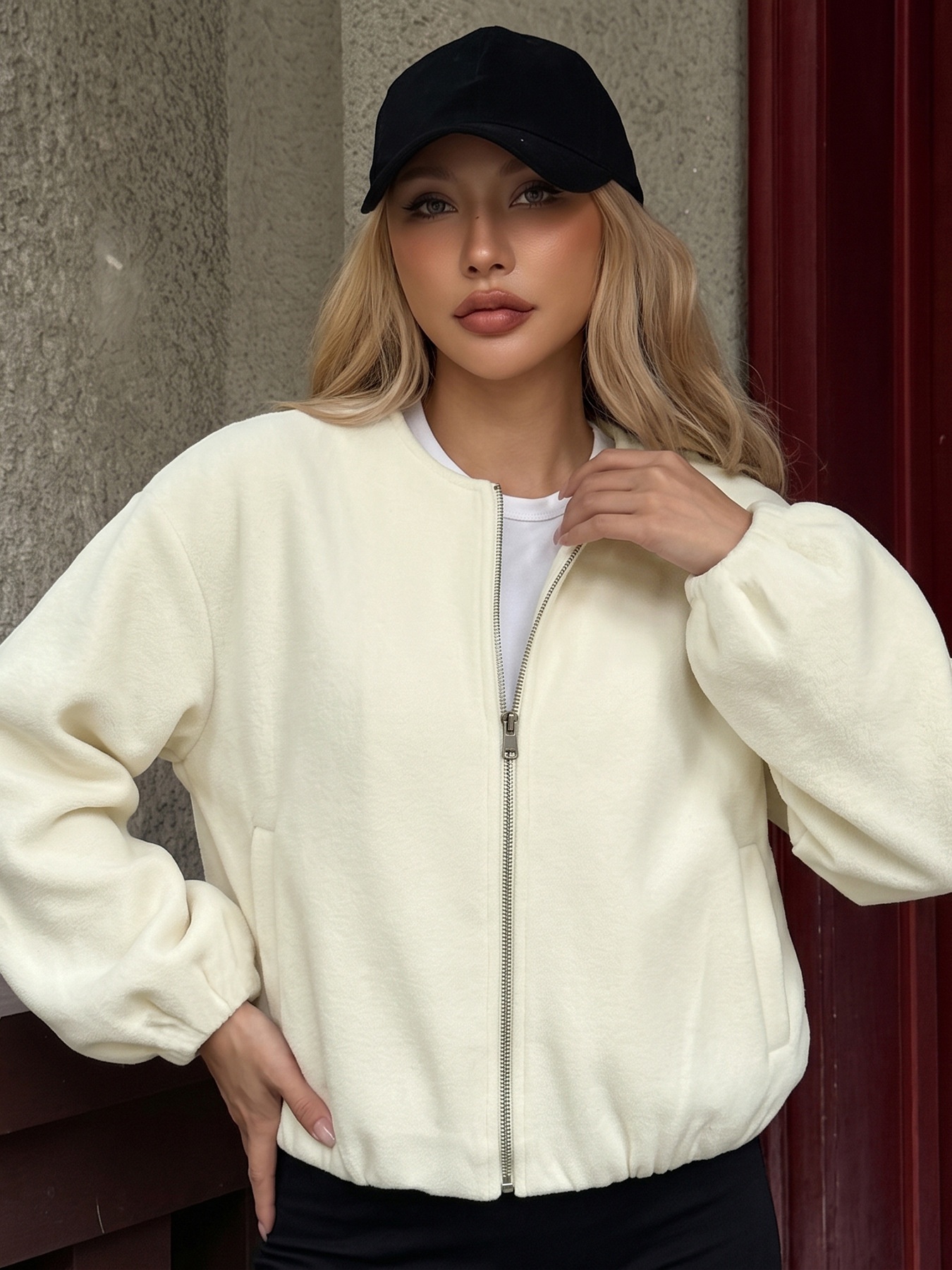 Women's Fleece Zip-Up Bomber Jacket