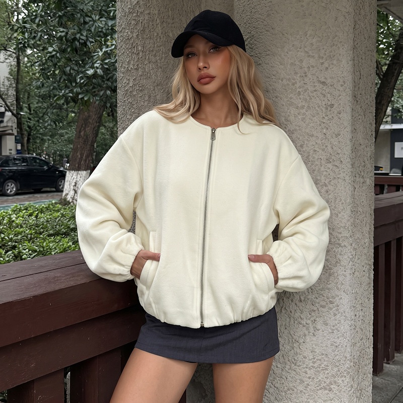 Women's Fleece Zip-Up Bomber Jacket