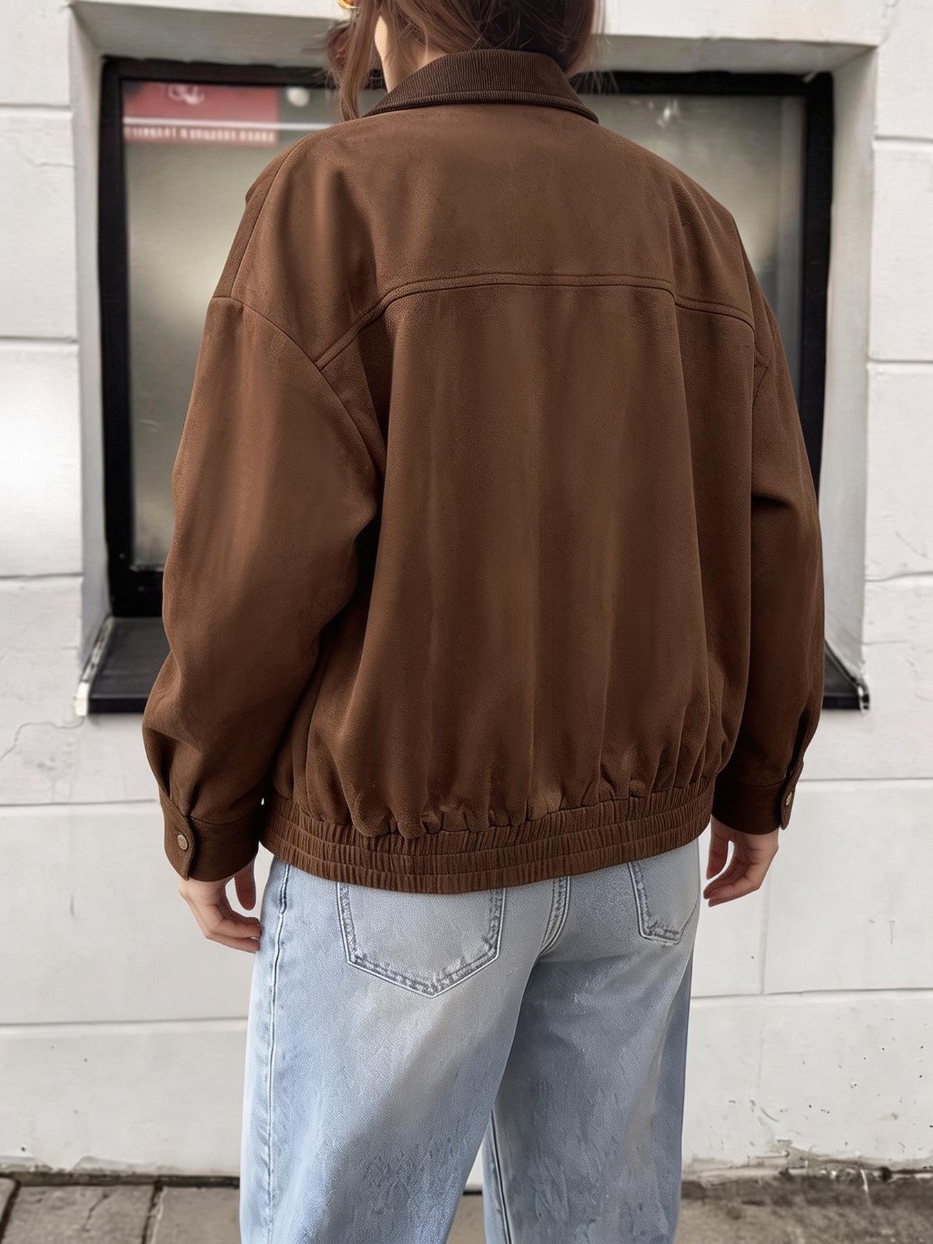 Women's Corduroy Collar Faux Suede Bomber Jacket