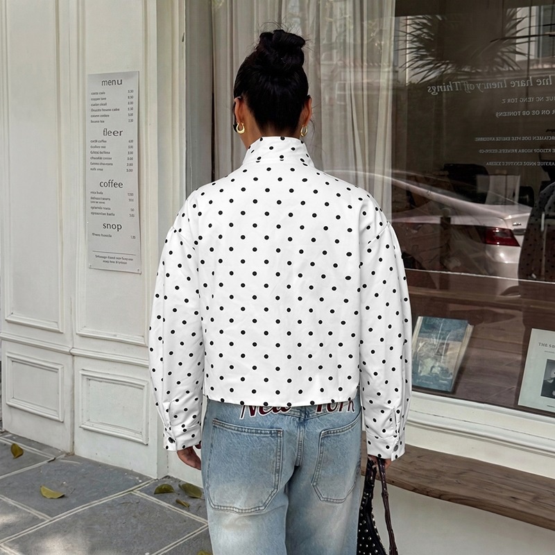 Polka Dot High Neck Zip Up Cropped Jacket