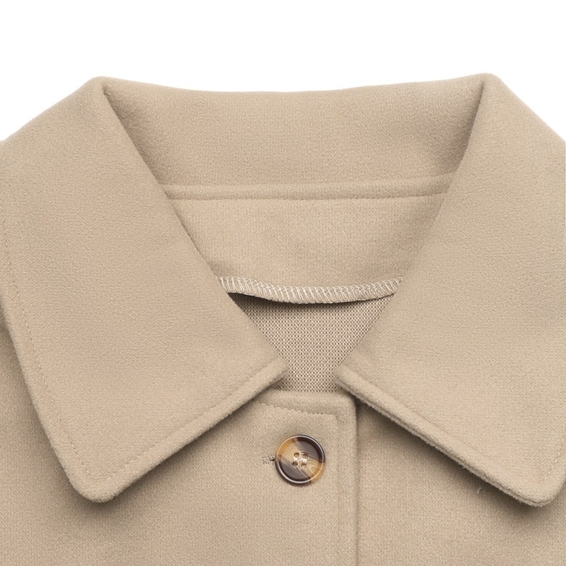 Women's Beige Button-Front Cropped Woolen Jacket