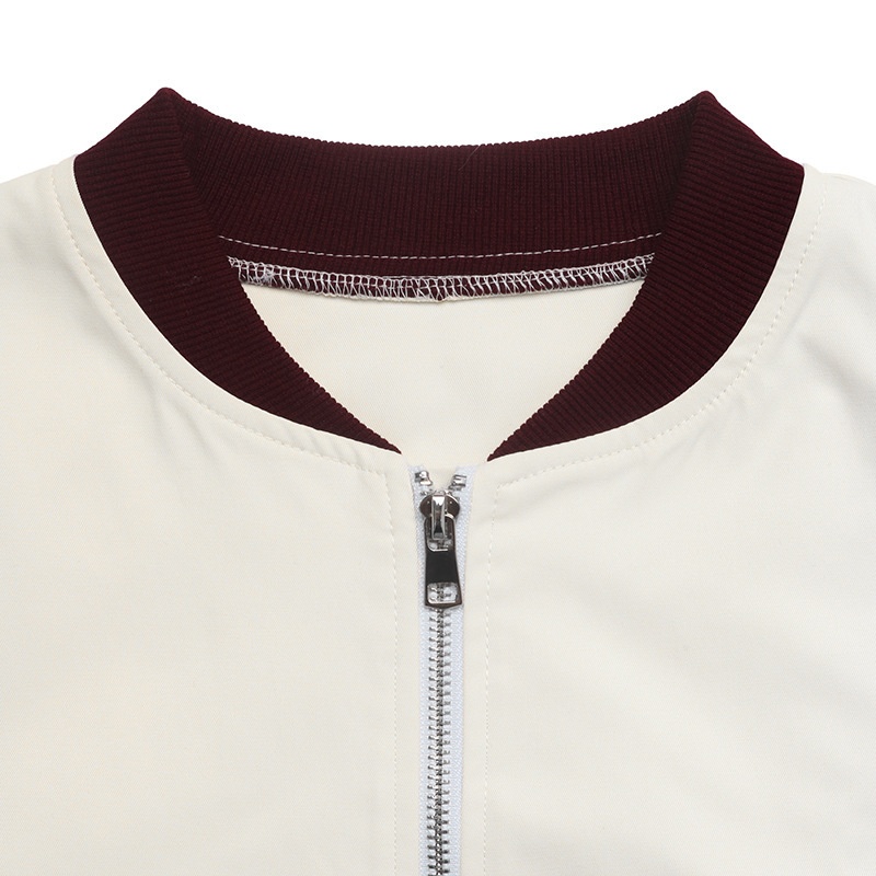 Two-Tone Ribbed Trim Zip-Up Bomber Jacket