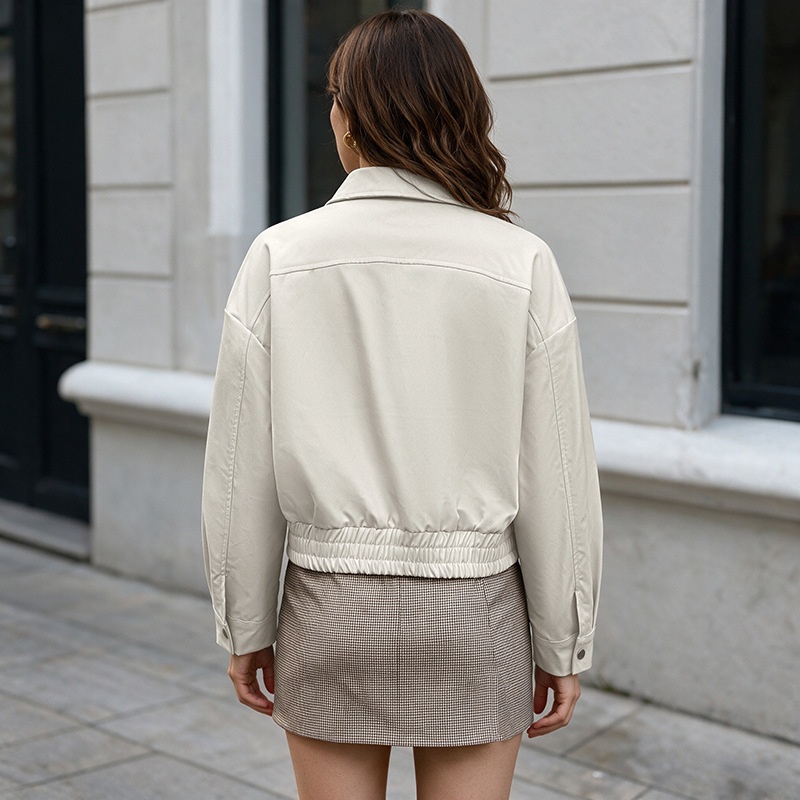 Off-White Zip-Up Bomber Jacket with Elastic Hem