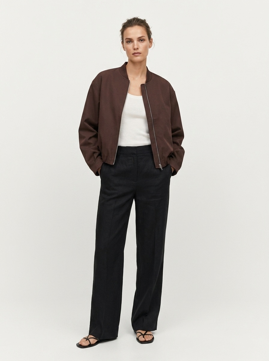 Women's Cropped Zip-Up Bomber Jacket