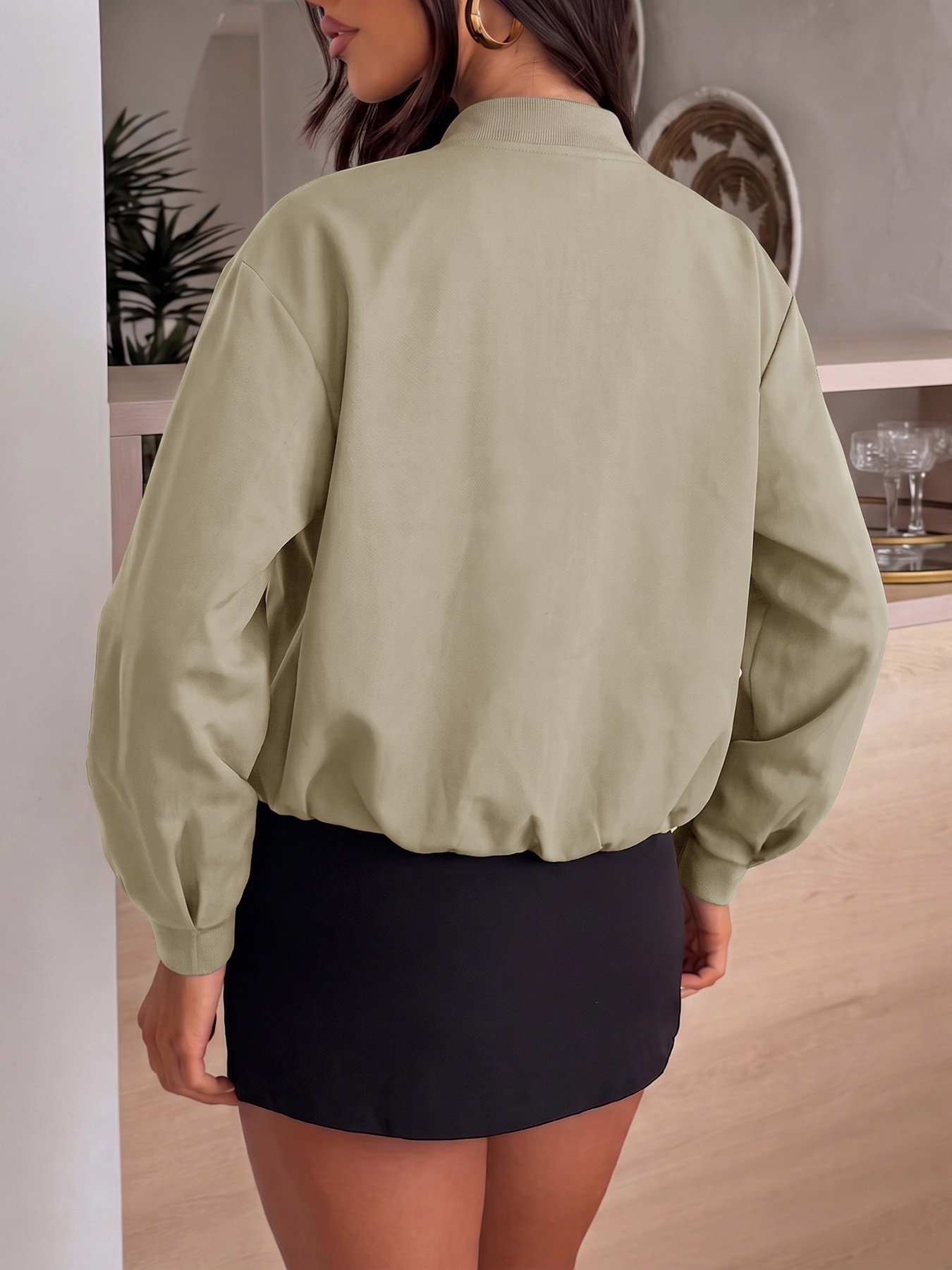 Women's Cropped Zip-Up Bomber Jacket