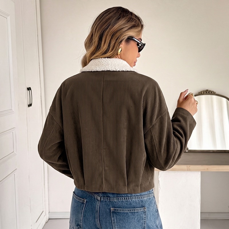 Women's Corduroy Crop Jacket with Sherpa Collar