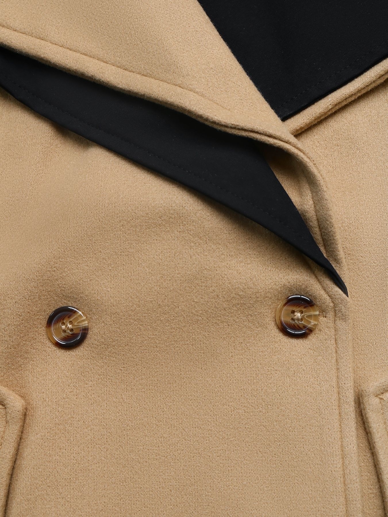 Contrast Lapel Belted Double-Breasted Short Coat
