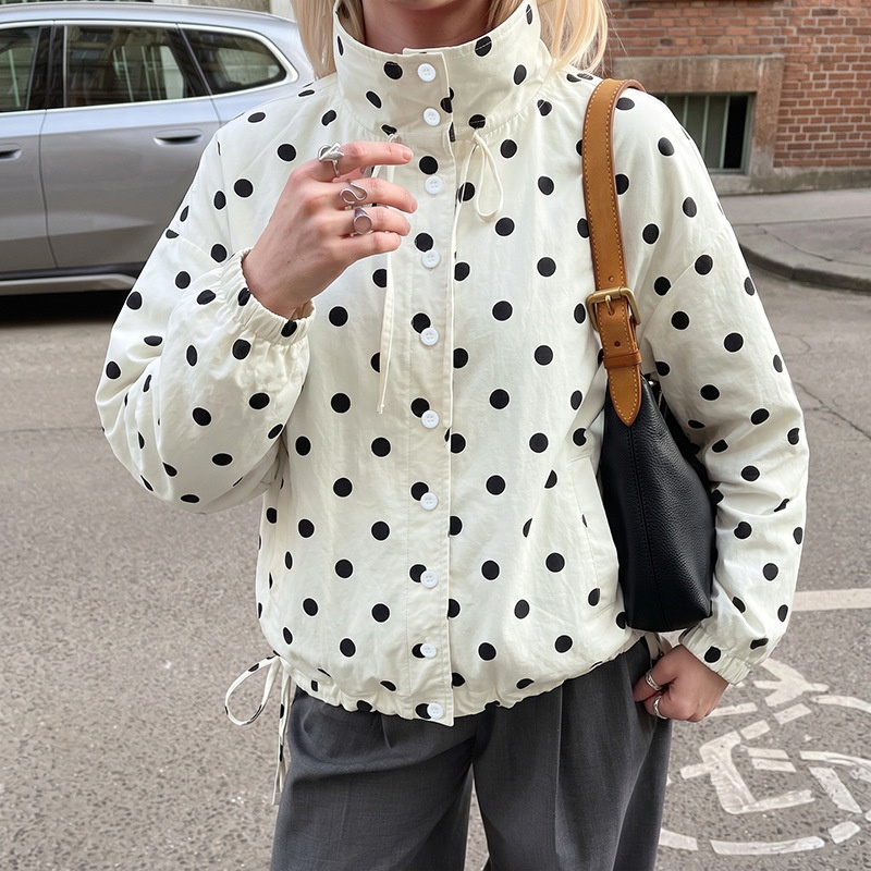Women's Polka Dot Stand Collar Button-Up Jacket