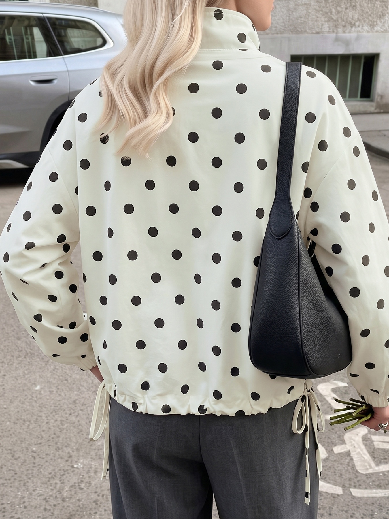 Women's Polka Dot Stand Collar Button-Up Jacket