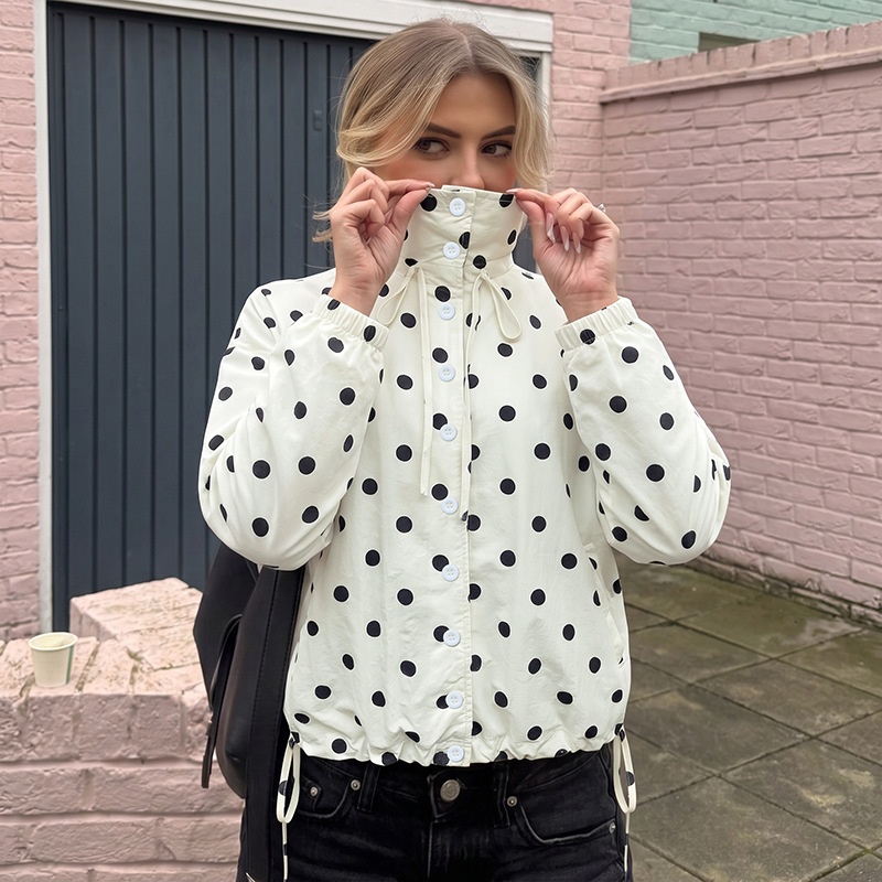 Women's Polka Dot Stand Collar Button-Up Jacket