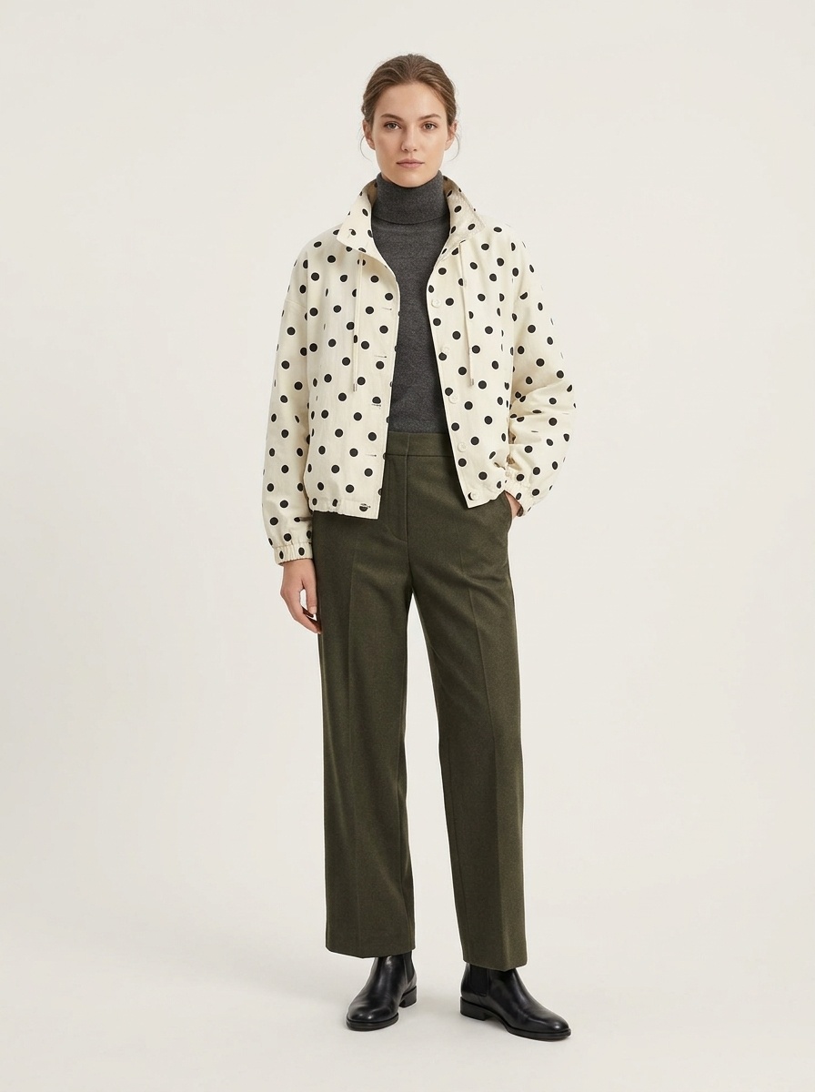 Women's Polka Dot Stand Collar Button-Up Jacket