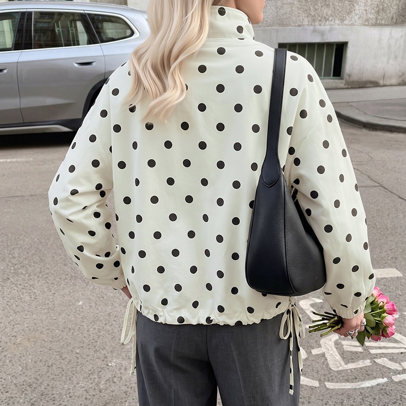 Women's Polka Dot Stand Collar Button-Up Jacket