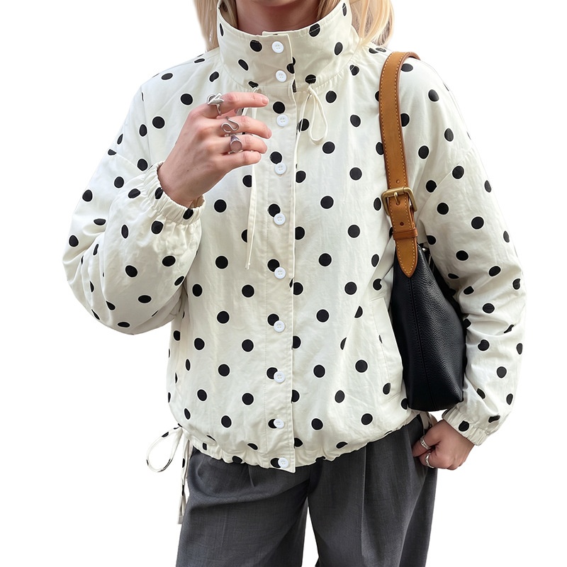 Women's Polka Dot Stand Collar Button-Up Jacket