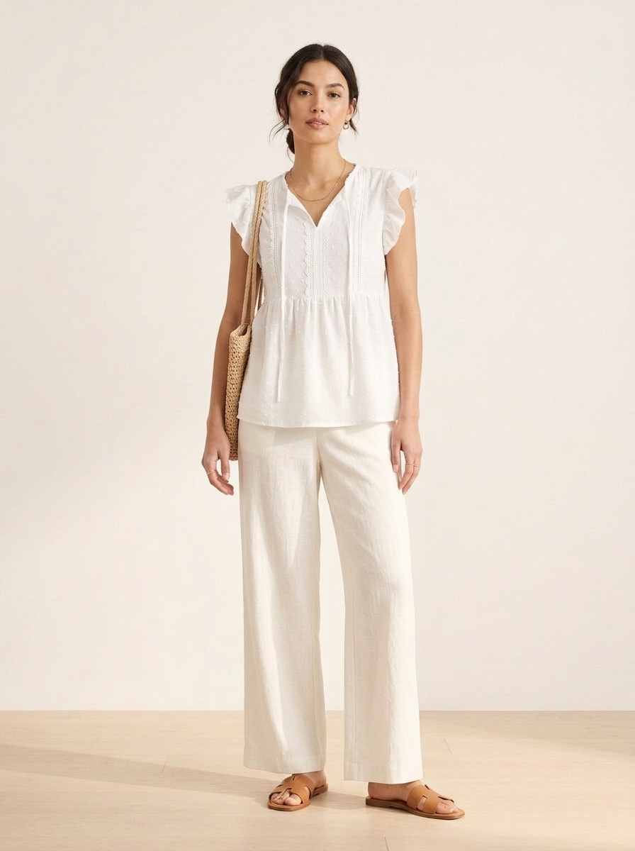 Women's Swiss Dot Ruffle Sleeve V-Neck Peplum Blouse