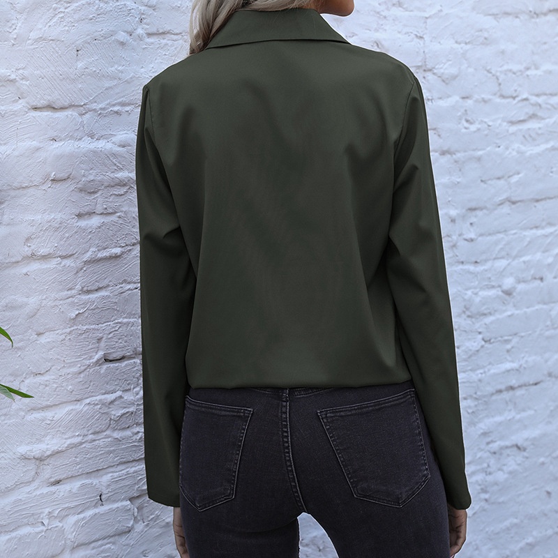 Women's Drawstring Hem Button-Up Shirt with Pockets