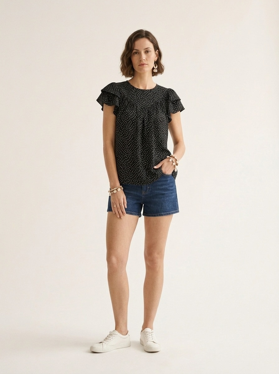 Chic Polka Dot Ruffle Sleeve Blouse for Women