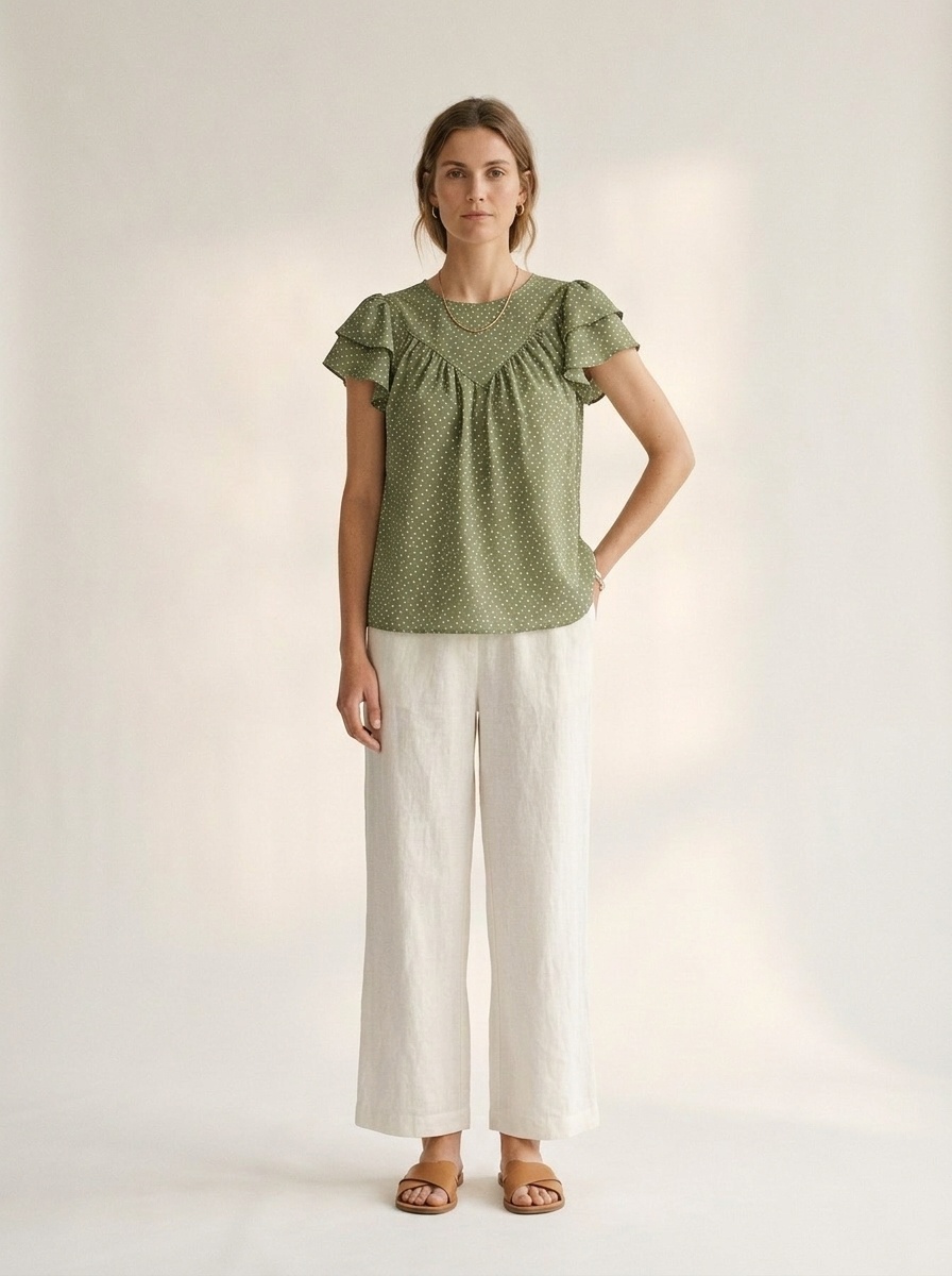 Chic Polka Dot Ruffle Sleeve Blouse for Women