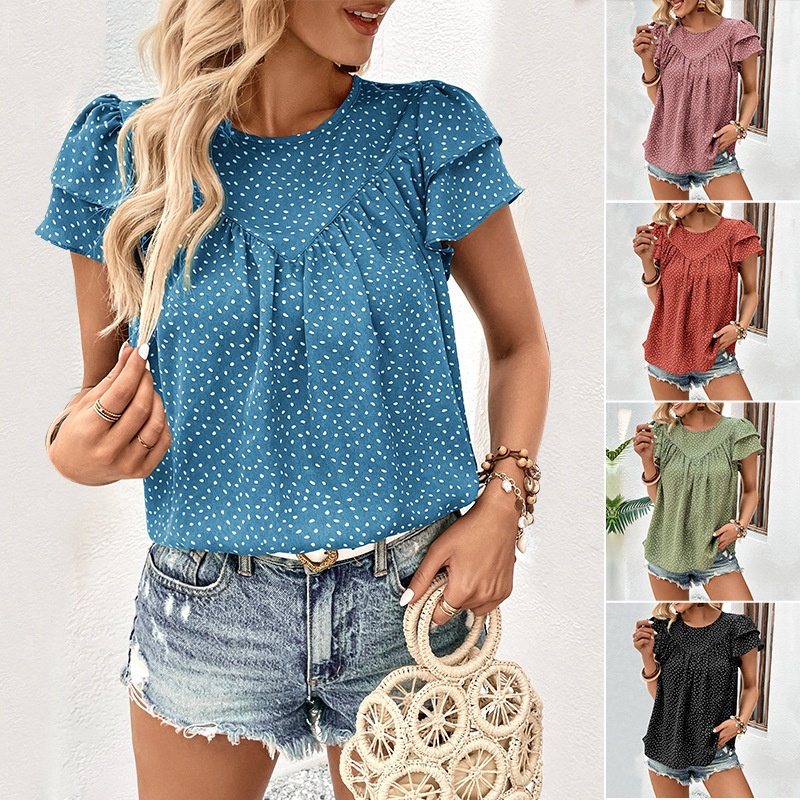 Chic Polka Dot Ruffle Sleeve Blouse for Women