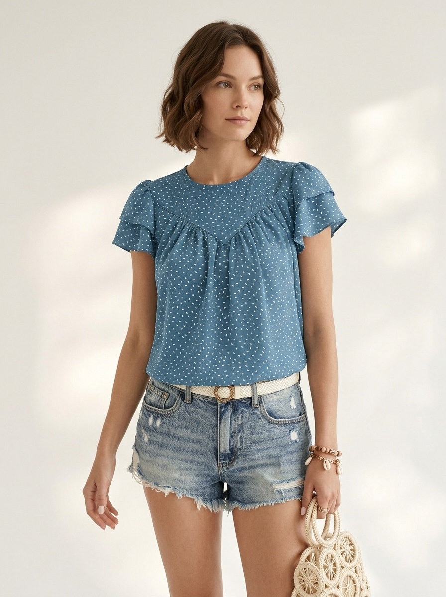 Chic Polka Dot Ruffle Sleeve Blouse for Women