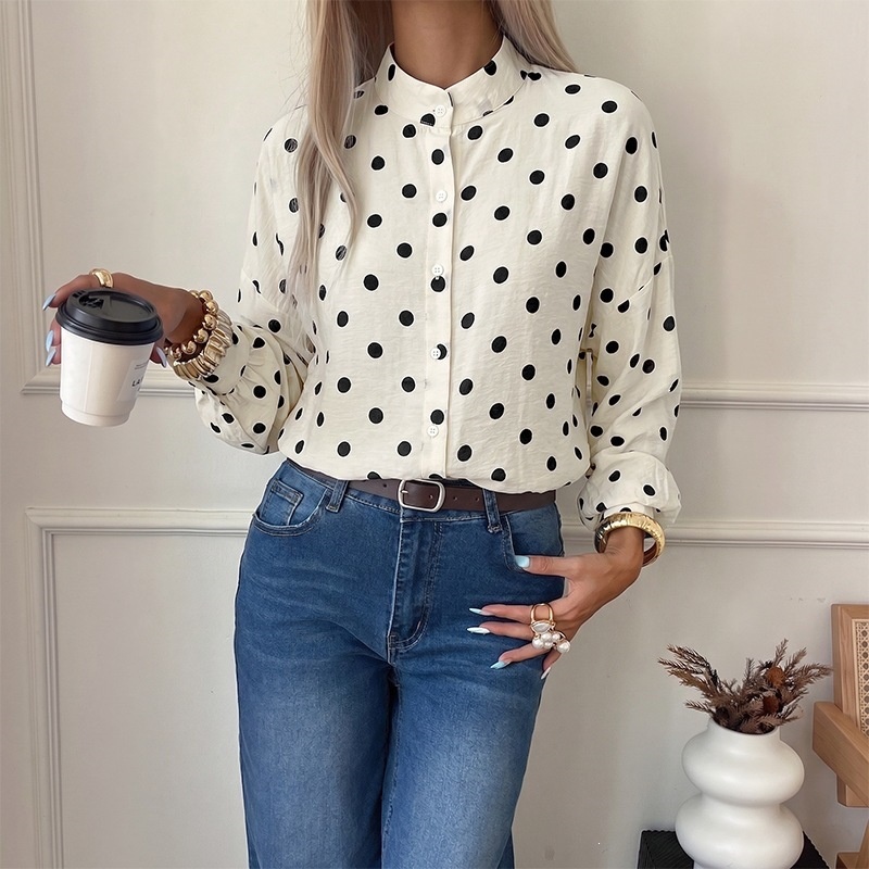 Women's Polka Dot Long Sleeve Button-Up Shirt