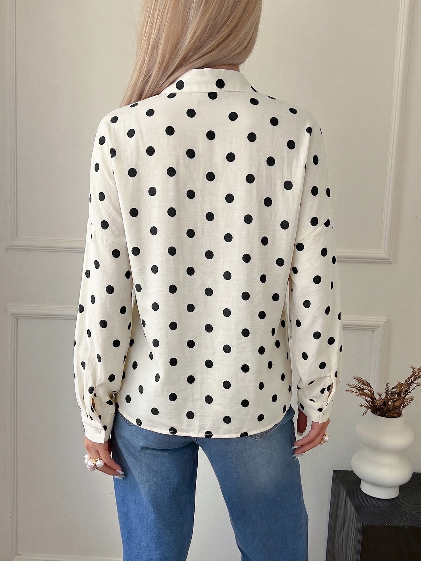 Women's Polka Dot Long Sleeve Button-Up Shirt