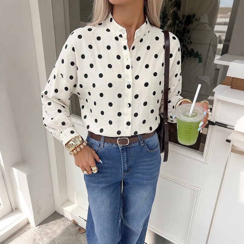 Women's Polka Dot Long Sleeve Button-Up Shirt