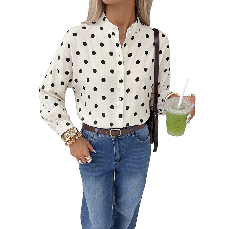 Women's Polka Dot Long Sleeve Button-Up Shirt