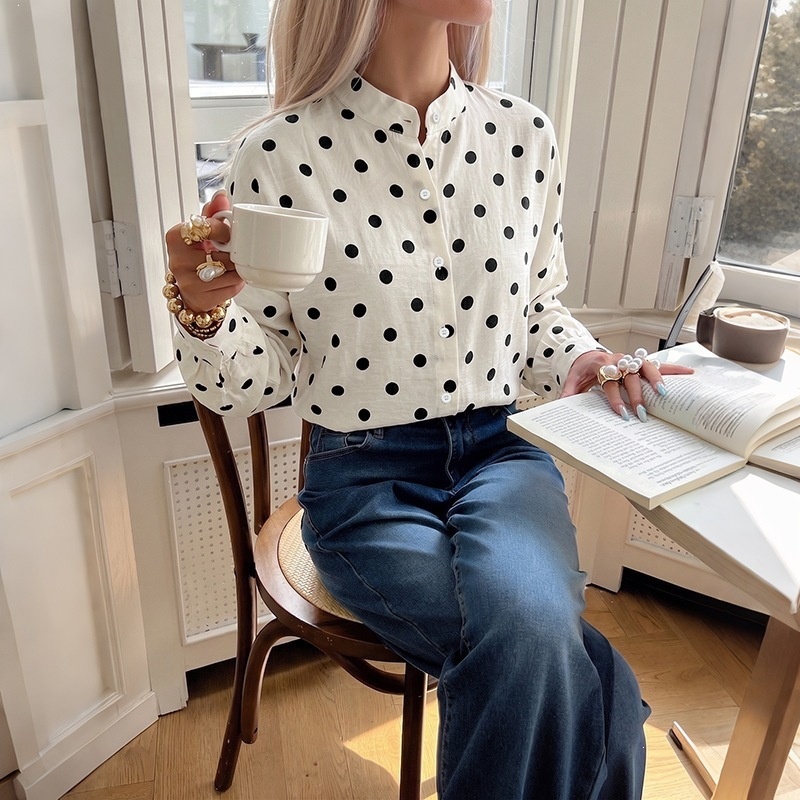Women's Polka Dot Long Sleeve Button-Up Shirt