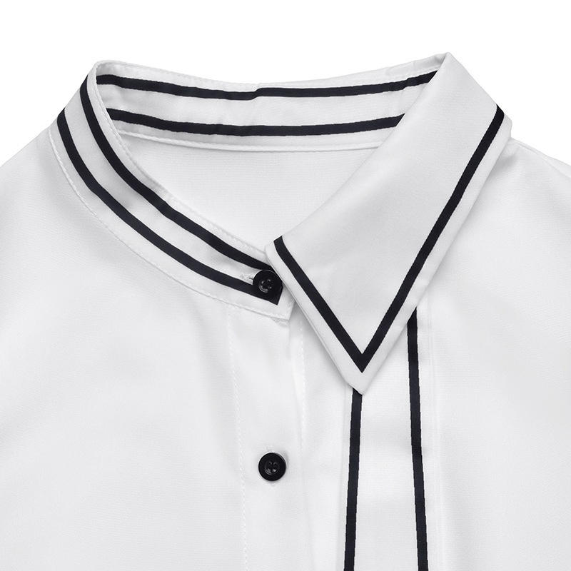 Contrast Trim Long Sleeve Pleated Blouse