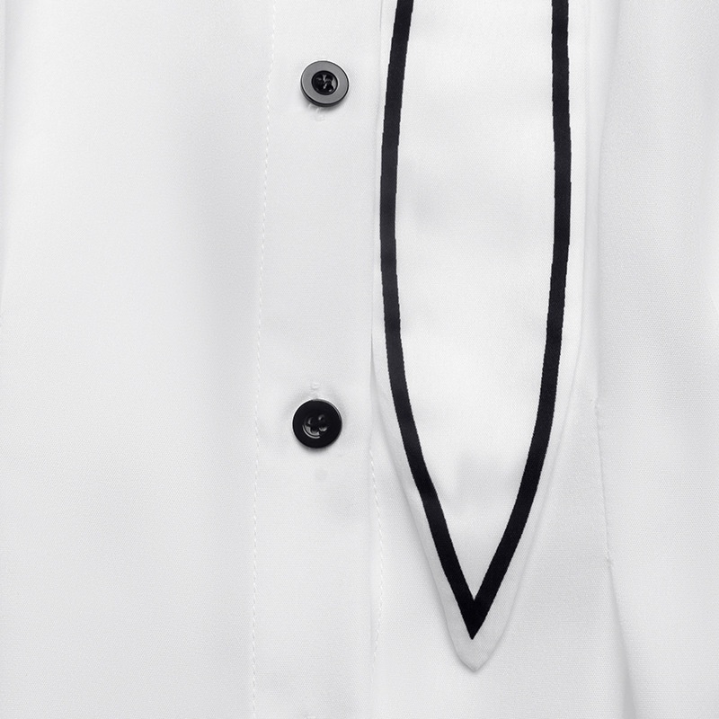 Contrast Trim Long Sleeve Pleated Blouse