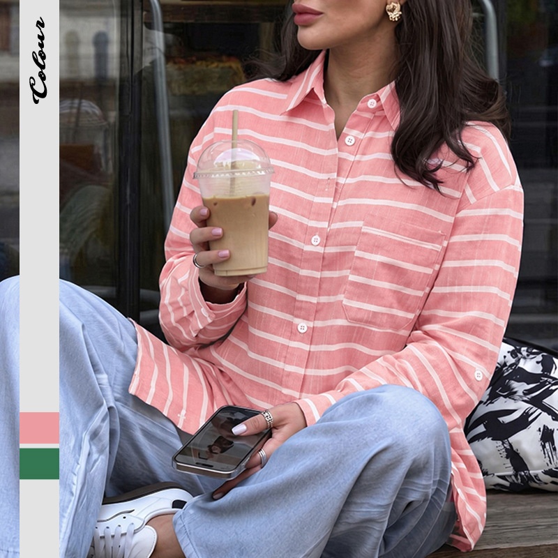 Women's Striped Button-Down Long Sleeve Shirt