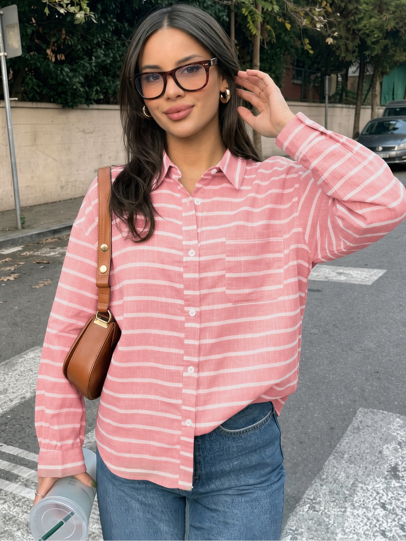 Women's Striped Button-Down Long Sleeve Shirt