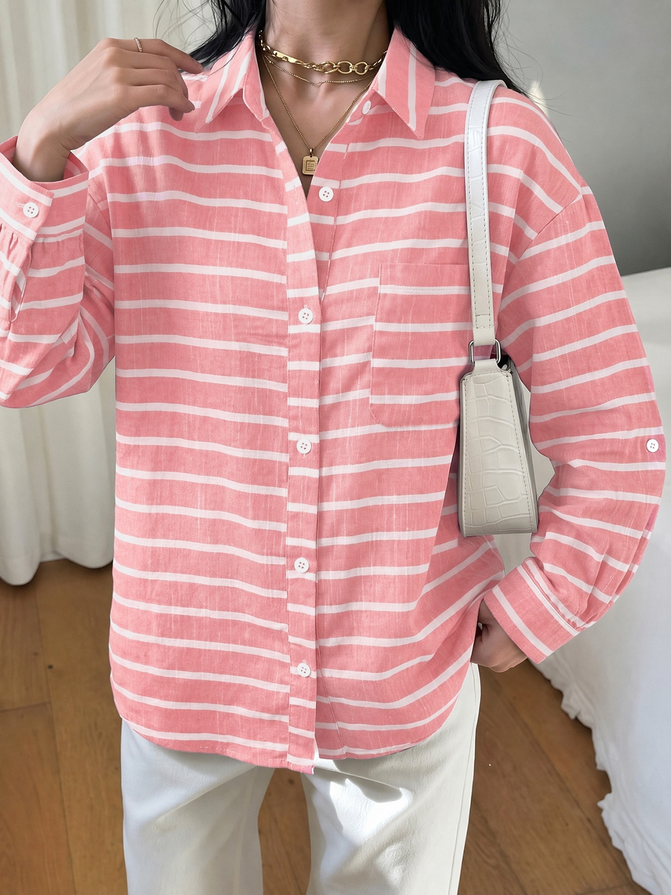 Women's Striped Button-Down Long Sleeve Shirt