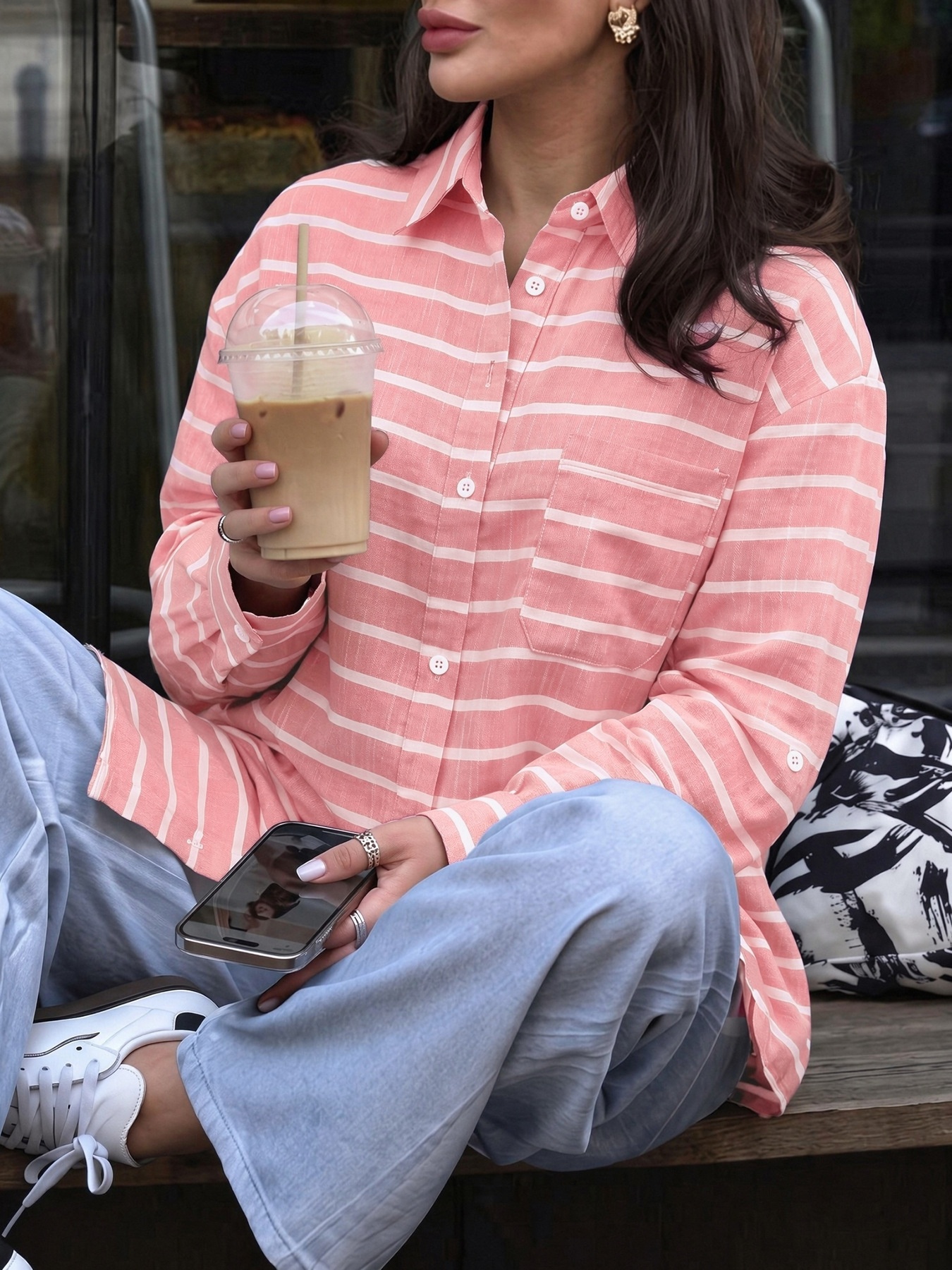 Women's Striped Button-Down Long Sleeve Shirt