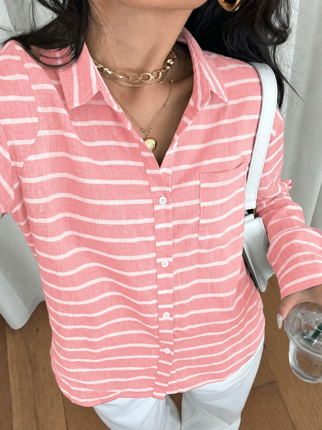 Women's Striped Button-Down Long Sleeve Shirt