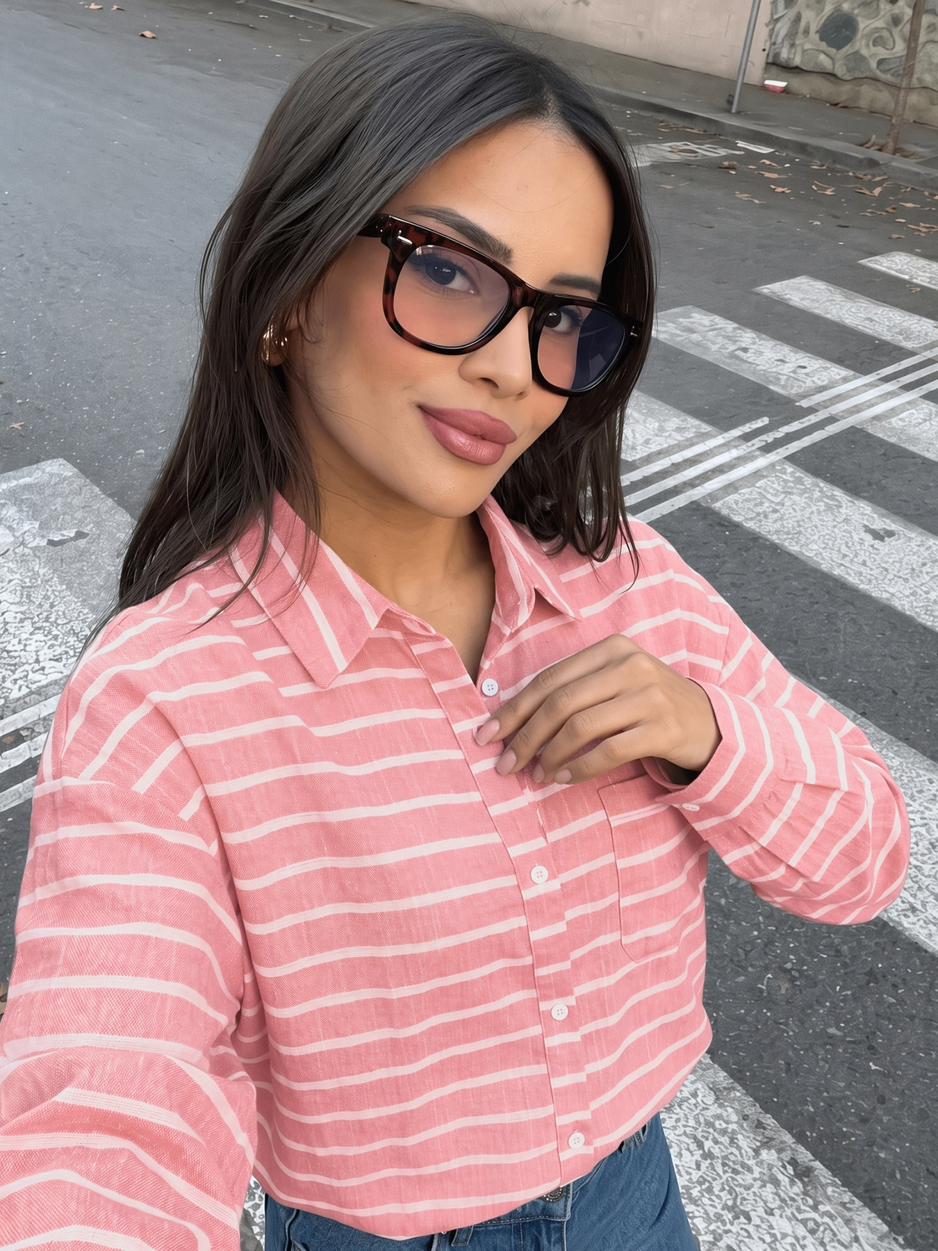 Women's Striped Button-Down Long Sleeve Shirt