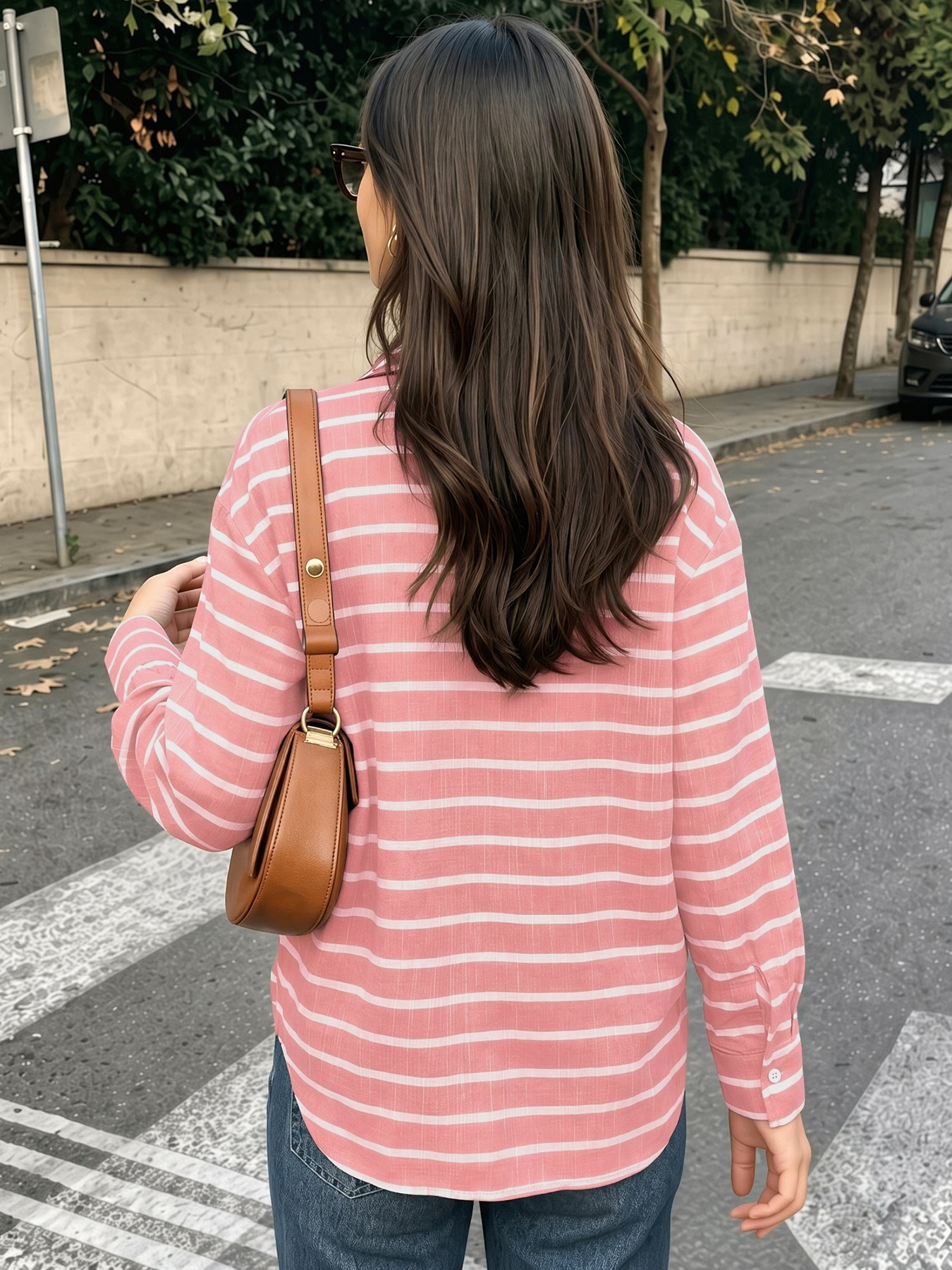 Women's Striped Button-Down Long Sleeve Shirt