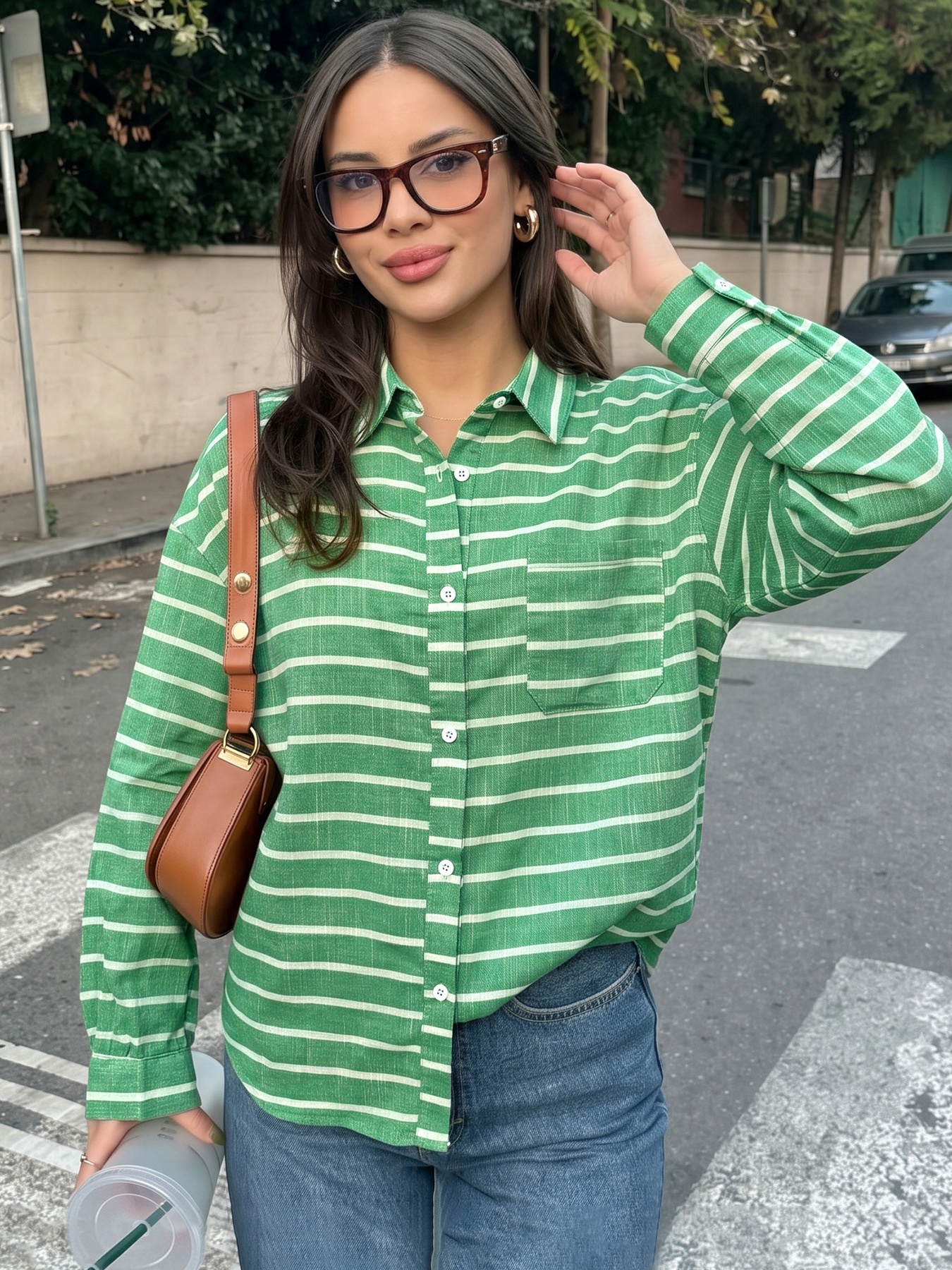 Women's Striped Button-Down Long Sleeve Shirt