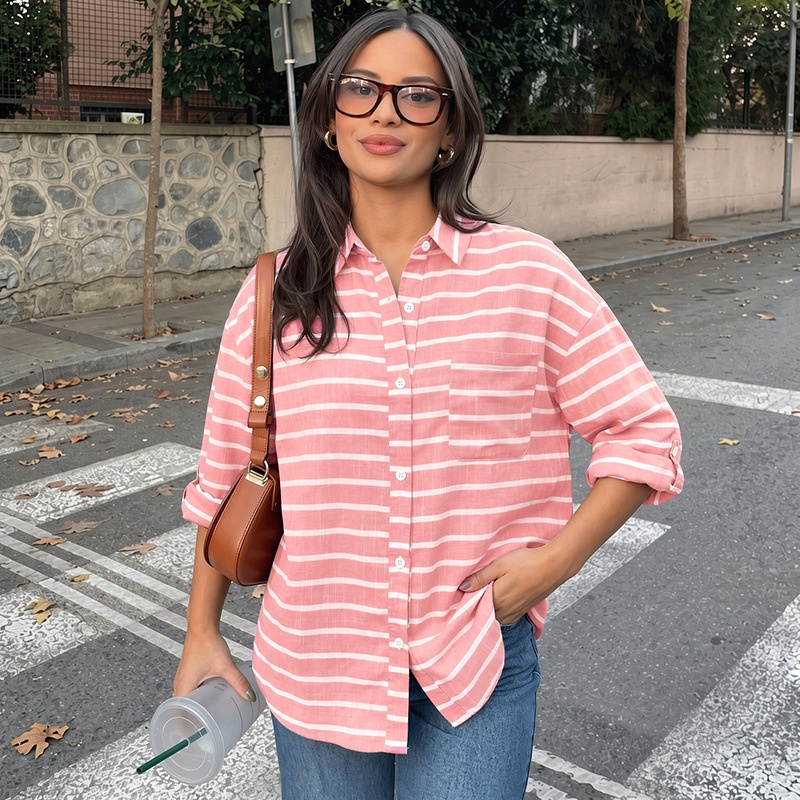 Women's Striped Button-Down Long Sleeve Shirt