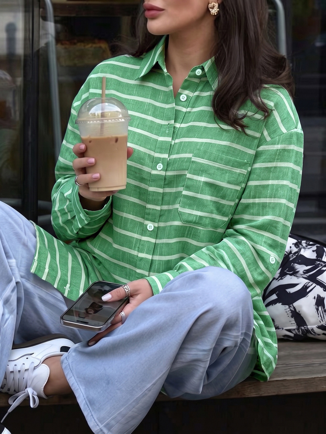Women's Striped Button-Down Long Sleeve Shirt