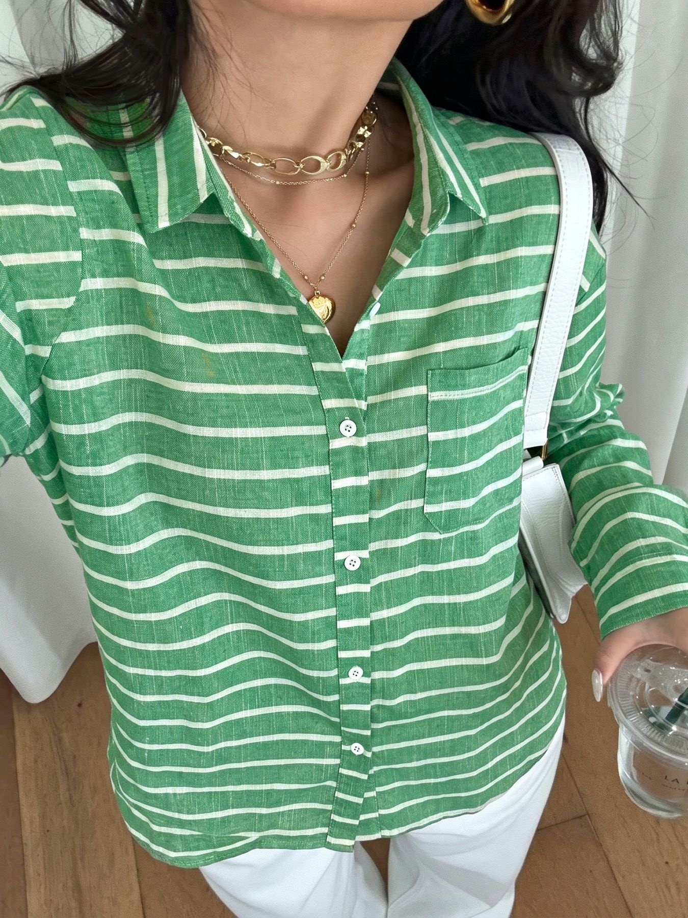 Women's Striped Button-Down Long Sleeve Shirt