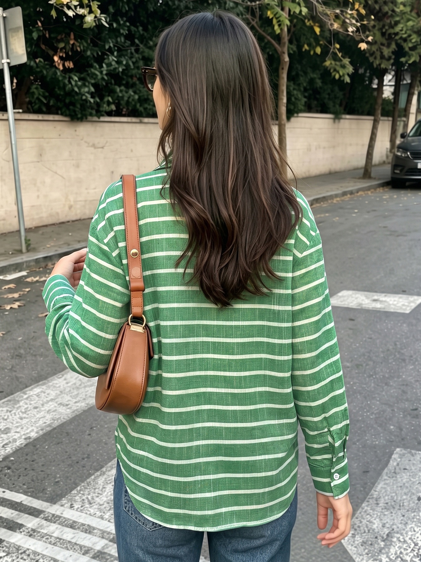 Women's Striped Button-Down Long Sleeve Shirt