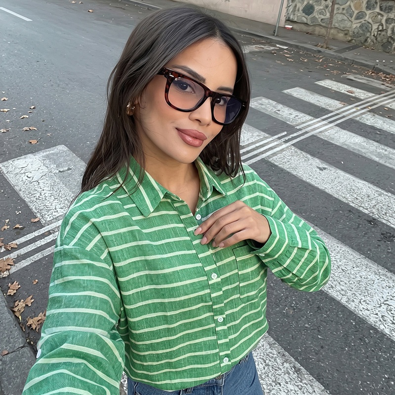 Women's Striped Button-Down Long Sleeve Shirt