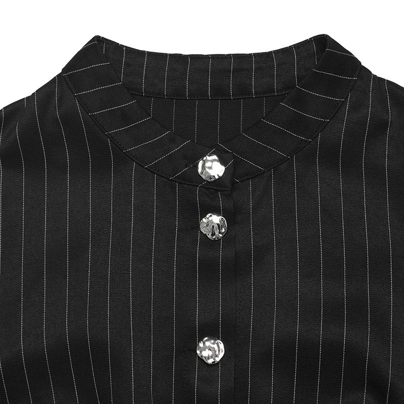 Black Pinstripe Buttoned Peplum Blouse