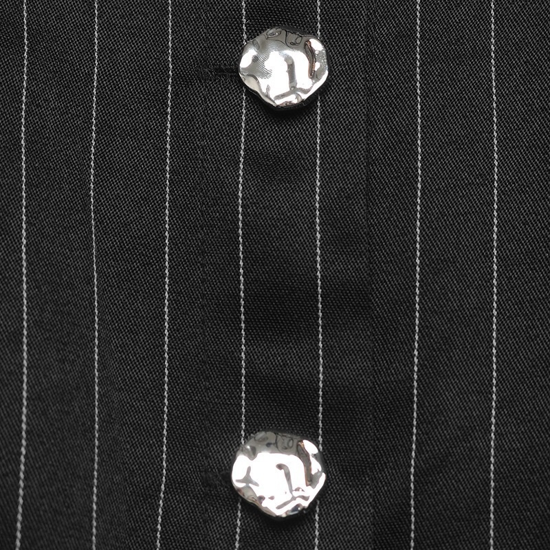 Black Pinstripe Buttoned Peplum Blouse