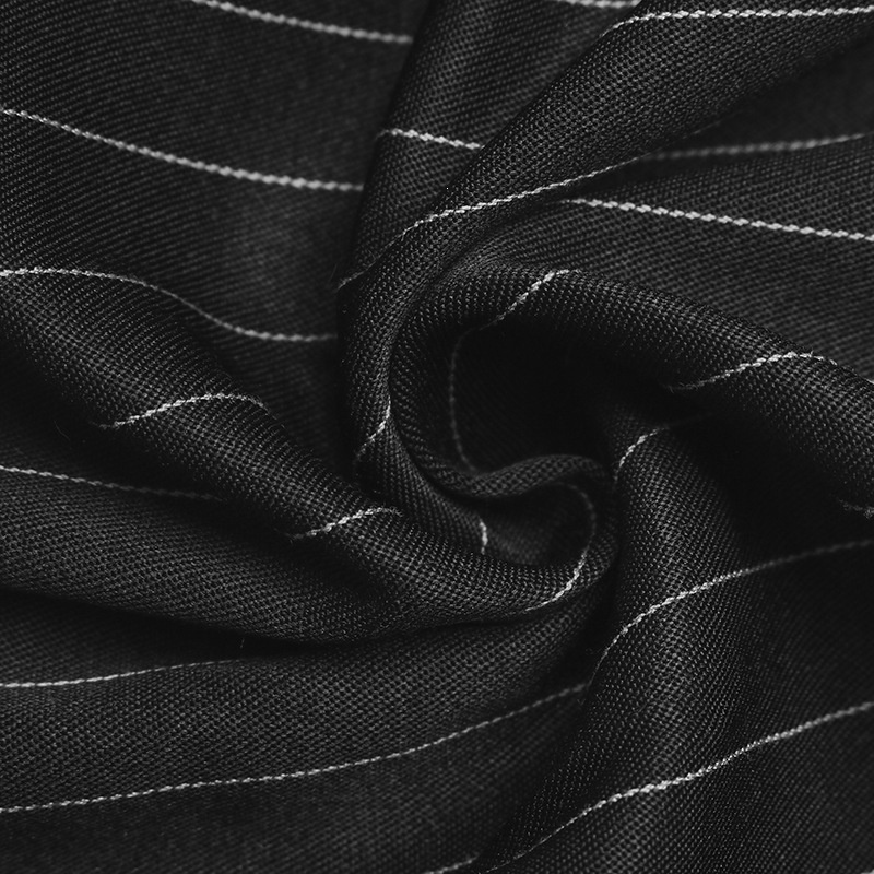 Black Pinstripe Buttoned Peplum Blouse
